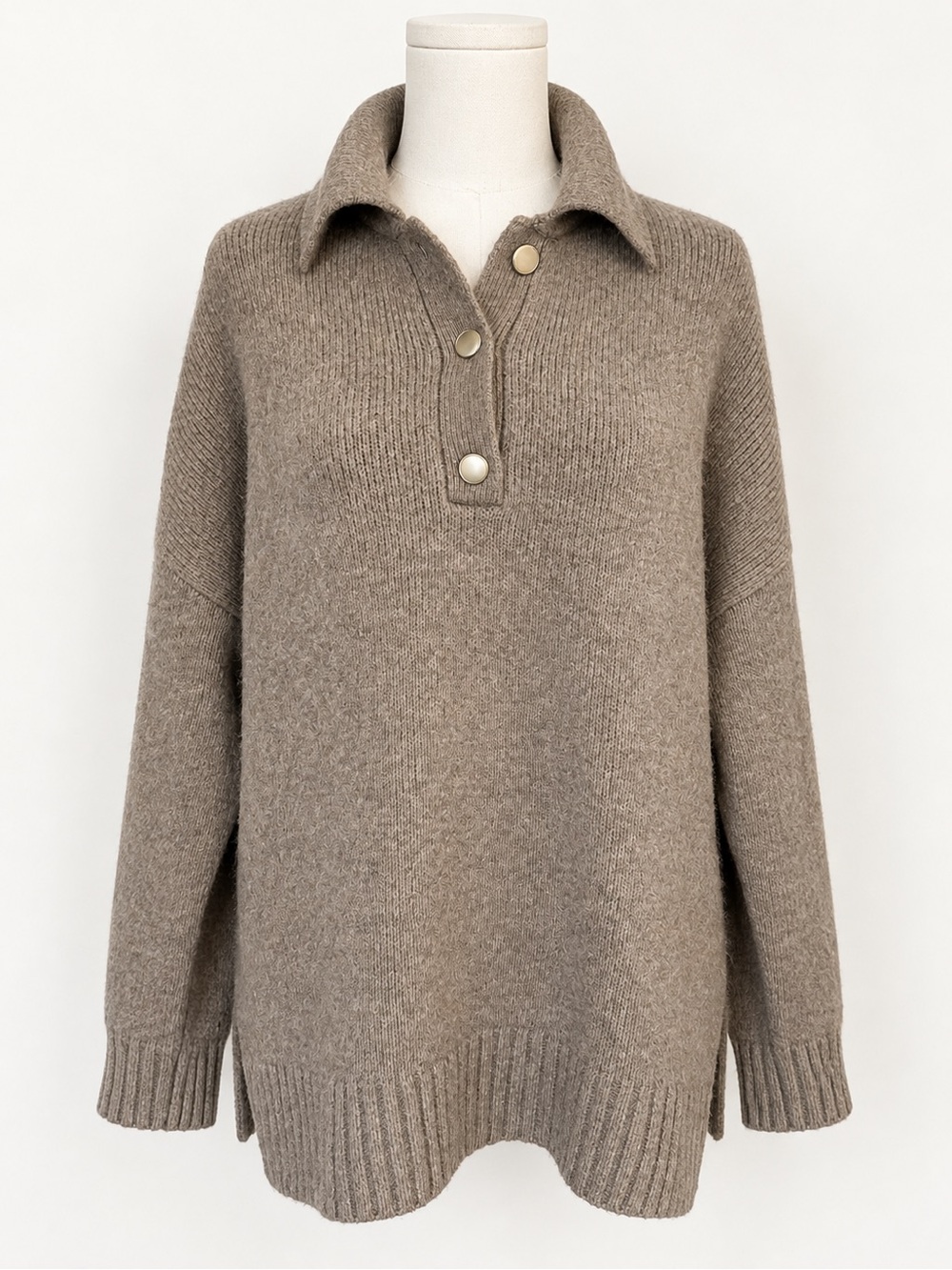 Abercrombie & Fitch Taupe Collared Snap Button Oversized Sweater M Wool Blend